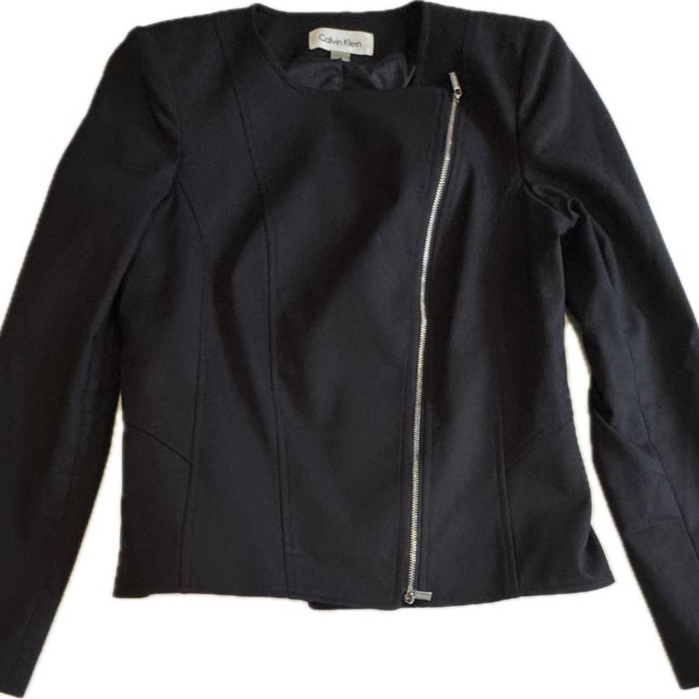 Calvin Klein Women’s Black Asymmetrical Zip Jacket Blazer Size 6 Moto Style